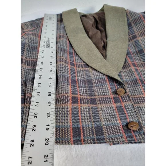 Vintage Kositchek's Wool Plaid Blazer Women's Cropped Jacket Retro Shawl Collar